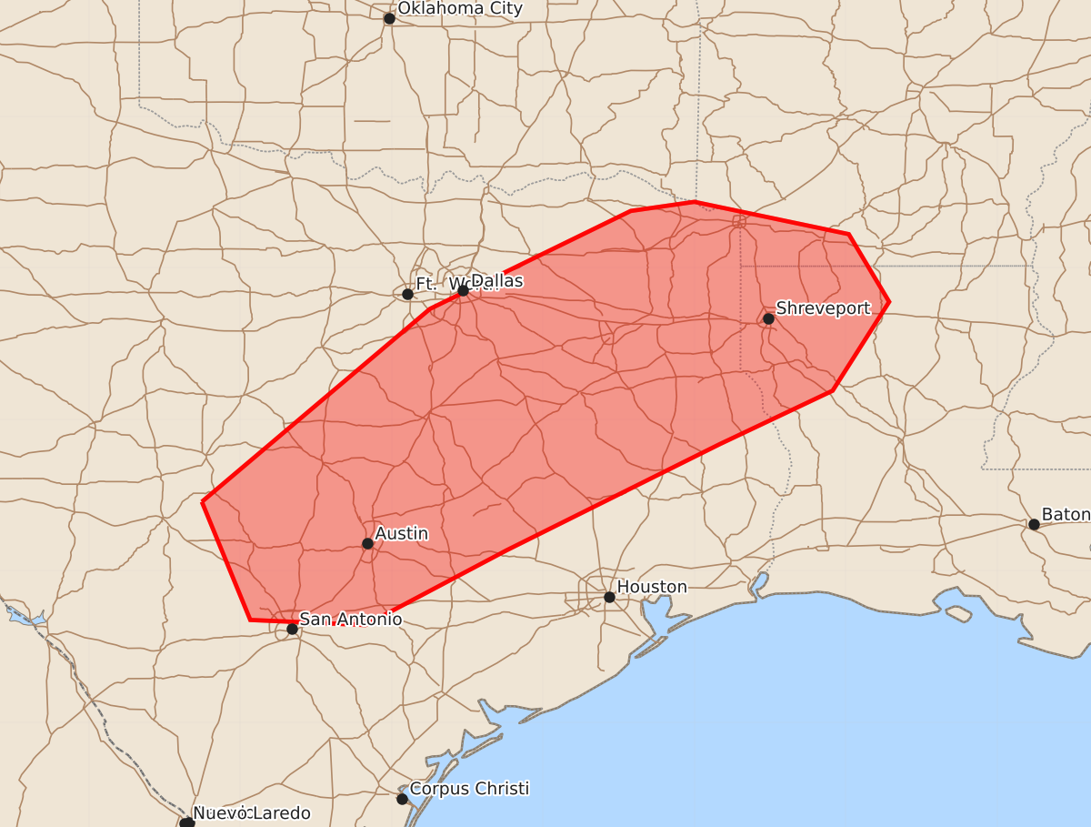Risk area map for Mesoscale Discussion 1196