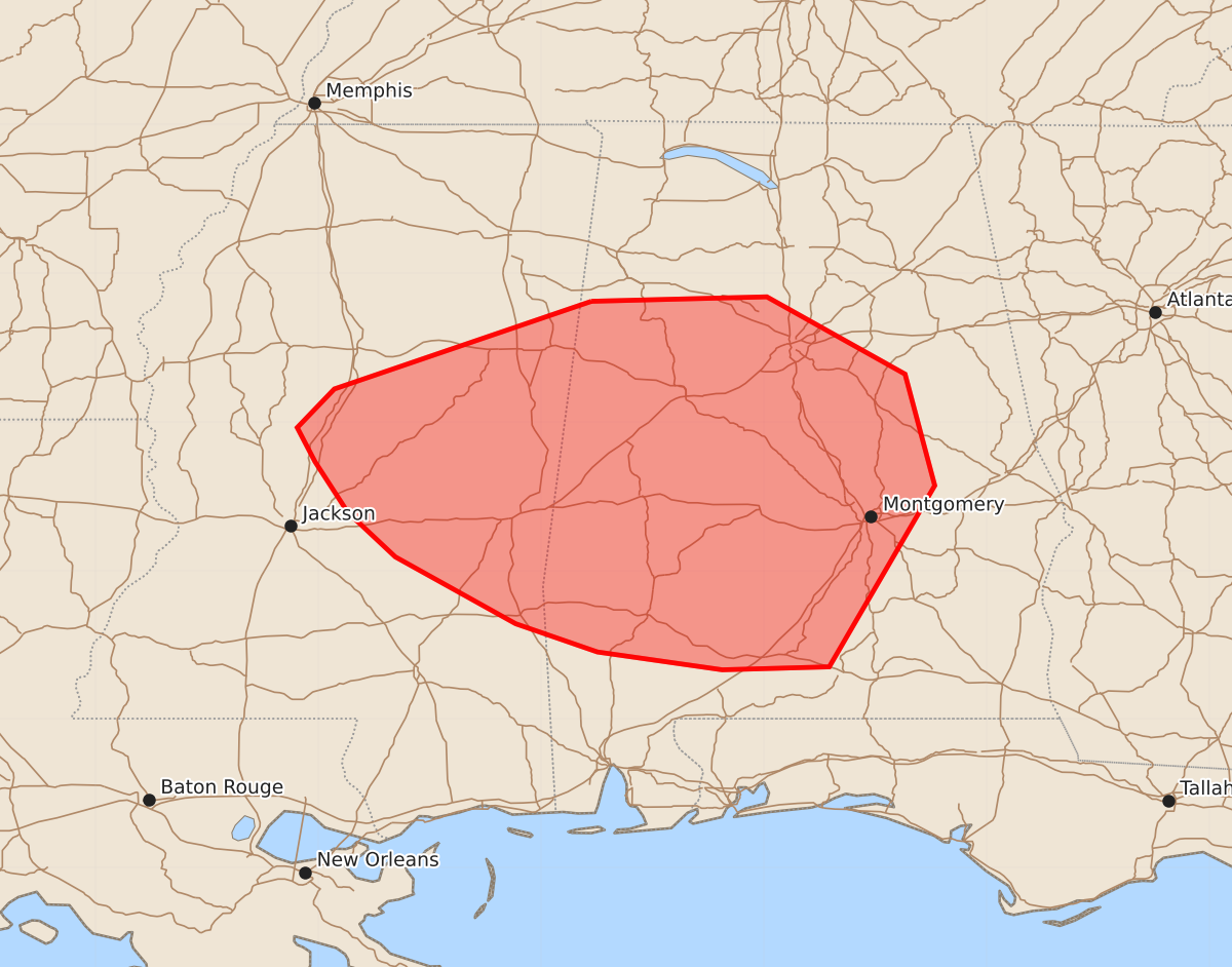 Risk area map for Mesoscale Discussion 2141