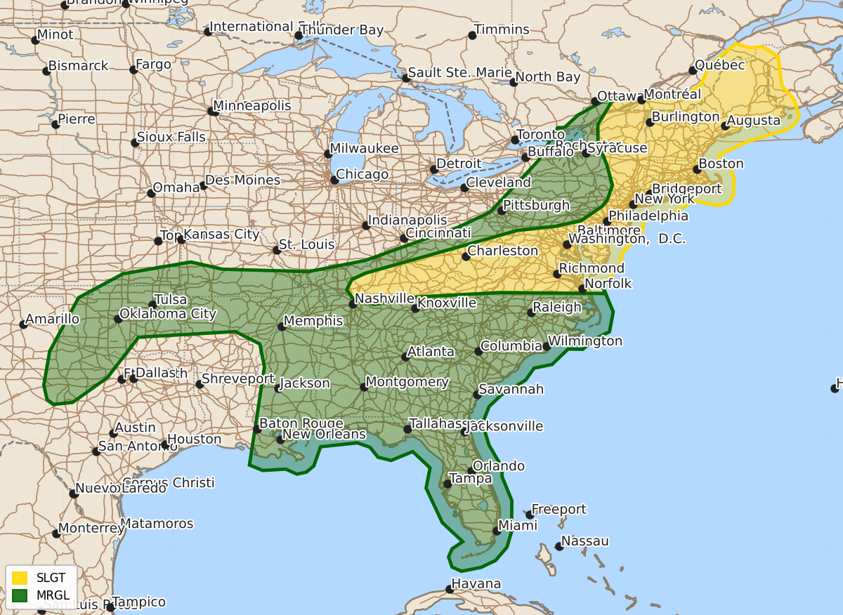 Risk area map for Day 2 Areal Outline