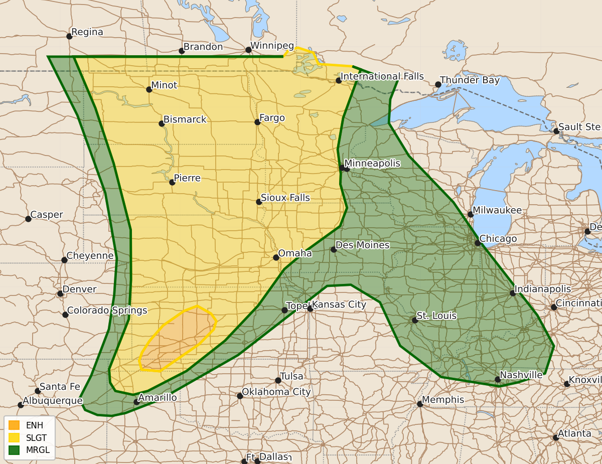 Risk area map for Day 1 Convective Outlook