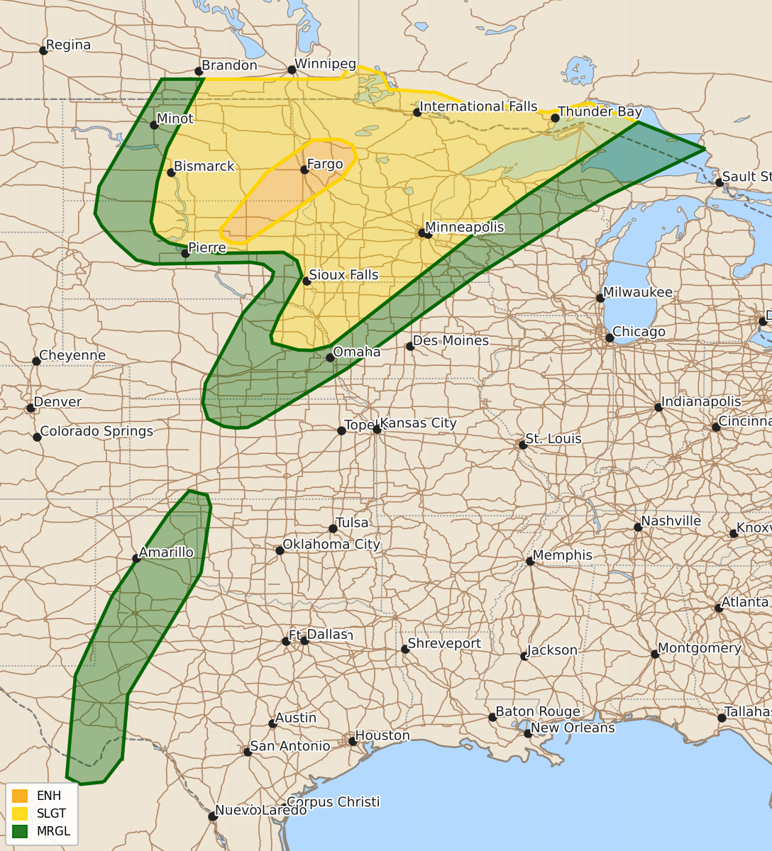 Risk area map for Day 1 Convective Outlook