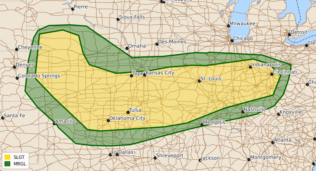 Risk area map for Day 2 Areal Outline