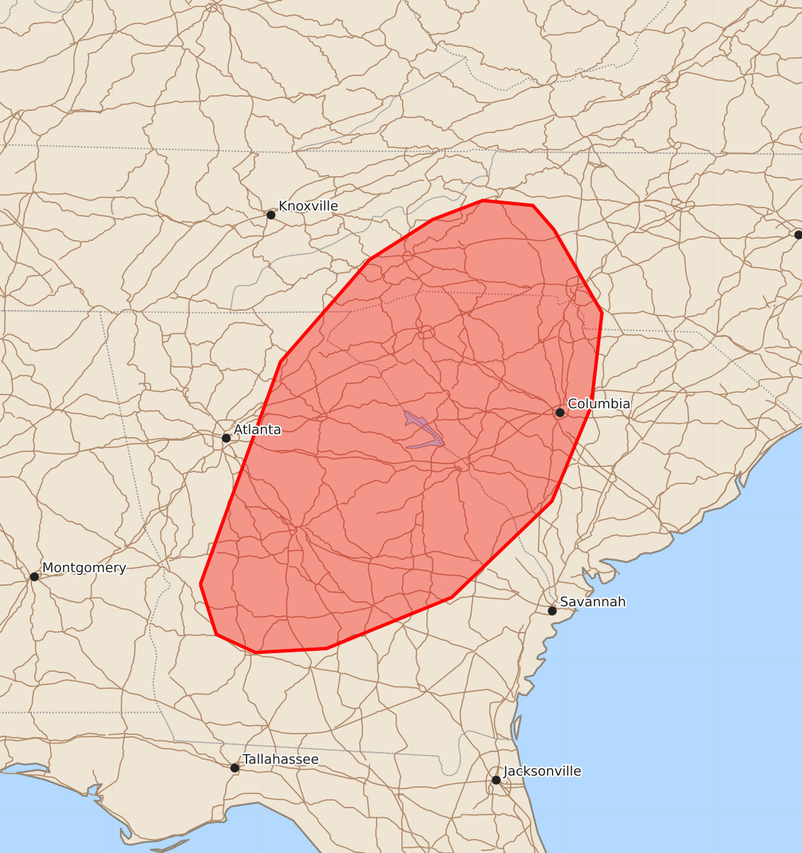 Risk area map for Mesoscale Discussion 1820