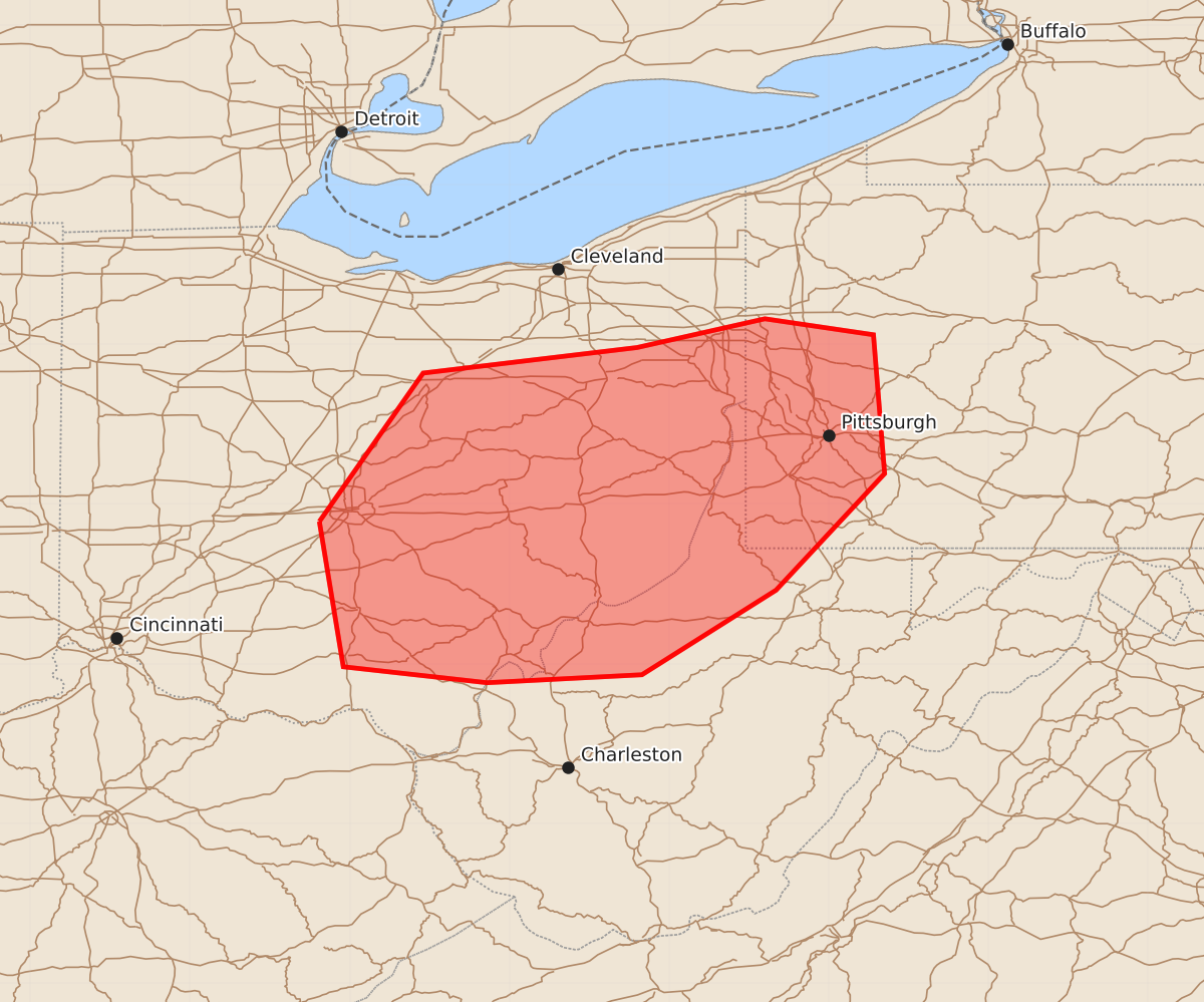 Risk area map for Mesoscale Discussion 1995