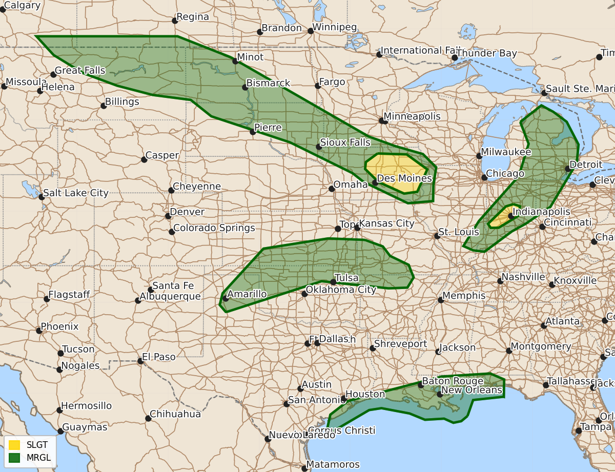 Risk area map for Day 1 Convective Outlook