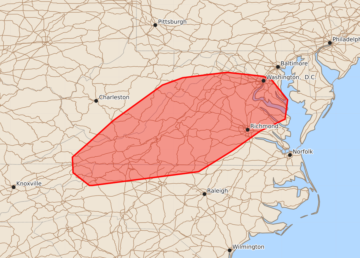 Risk area map for Mesoscale Discussion 1107