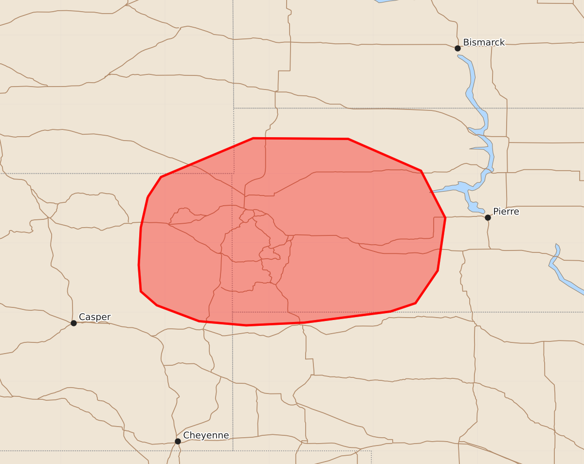 Risk area map for Mesoscale Discussion 1954