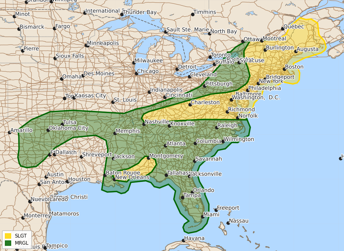 Risk area map for Day 1 Areal Outline