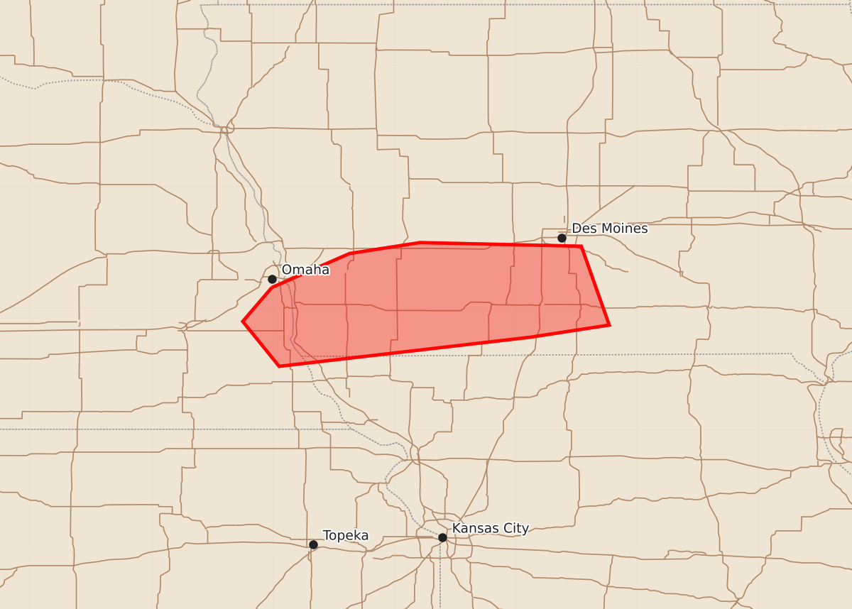 Risk area map for Mesoscale Discussion 1836