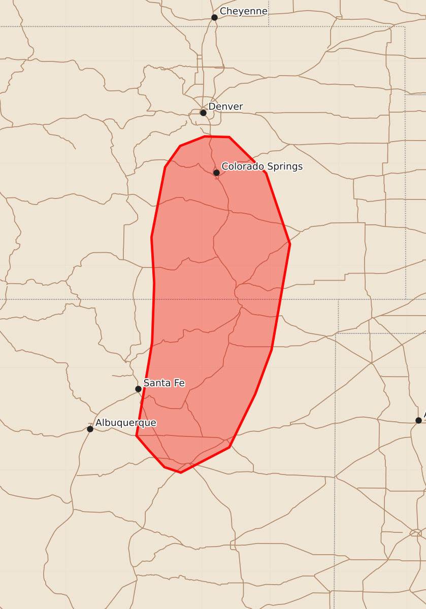 Risk area map for Mesoscale Discussion 2046