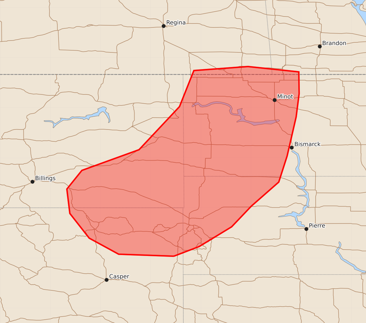 Risk area map for Mesoscale Discussion 1016