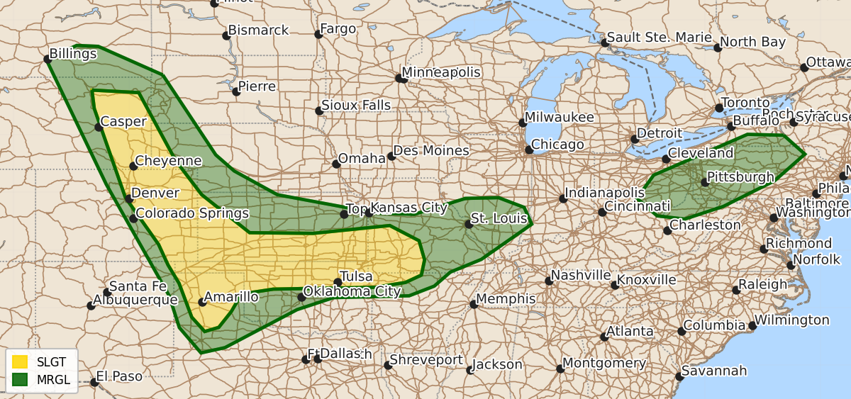 Risk area map for Day 2 Areal Outline