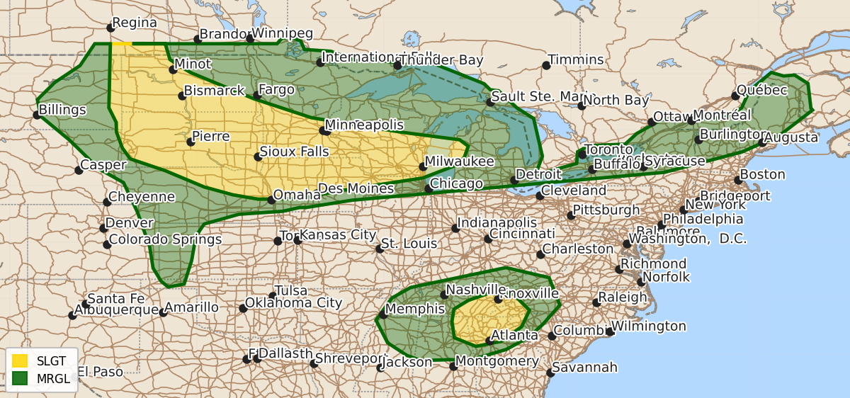 Risk area map for Day 2 Areal Outline