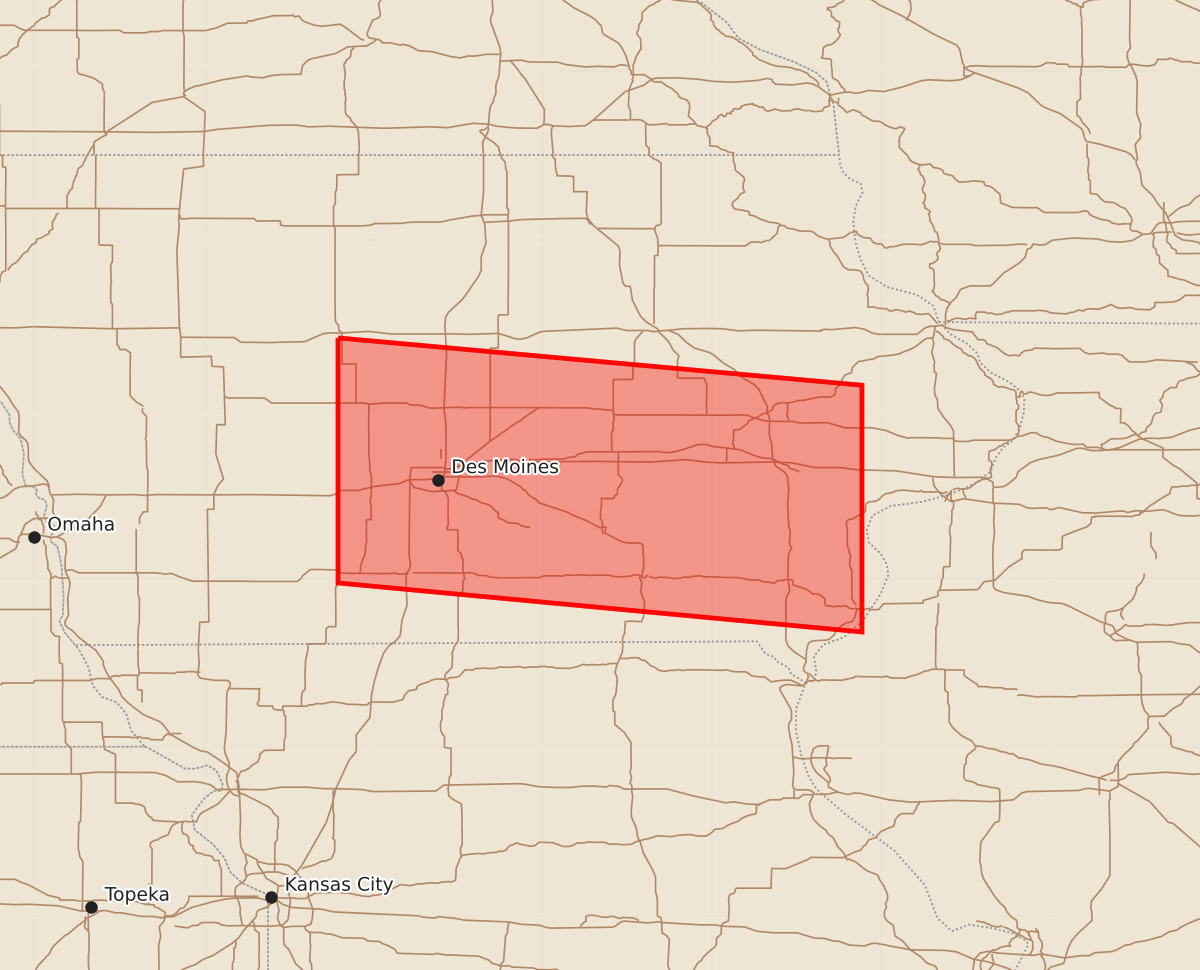 Risk area map for Watch 581 Outline