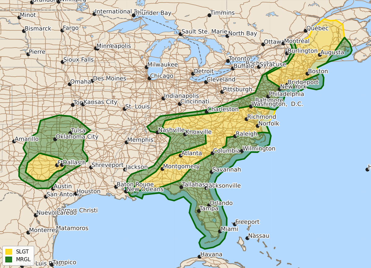 Risk area map for Day 1 Convective Outlook