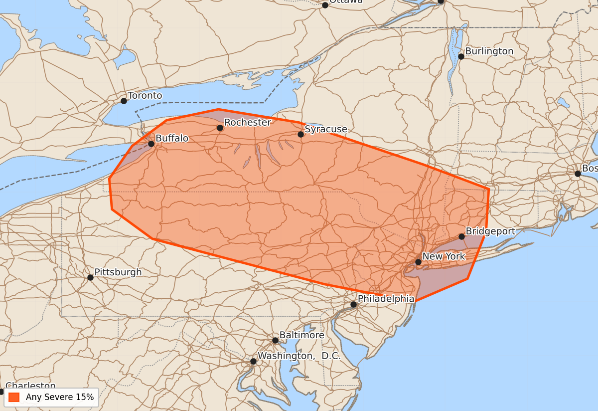 Risk area map for Day 4-8 Convective Outlook