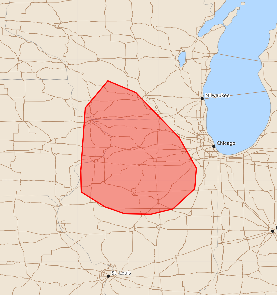 Risk area map for Mesoscale Discussion 2070
