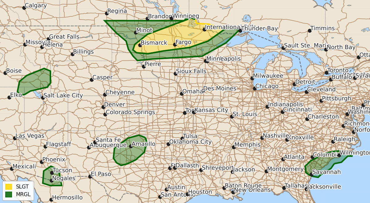 Risk area map for Day 1 Convective Outlook