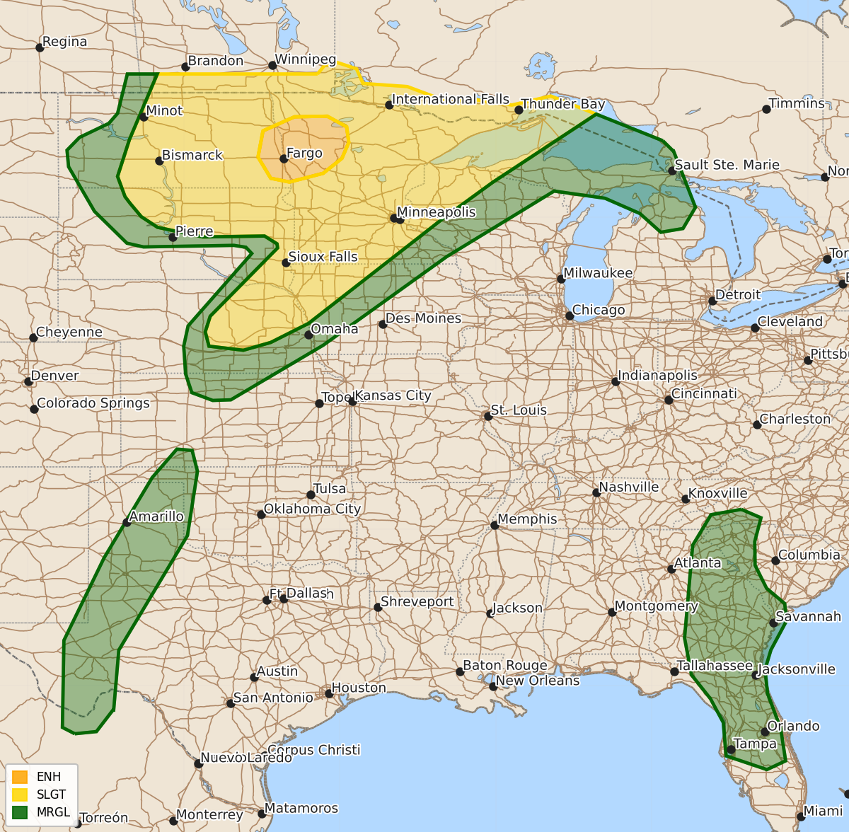 Risk area map for Day 1 Areal Outline