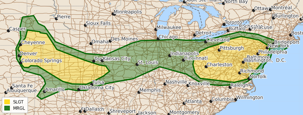 Risk area map for Day 2 Areal Outline