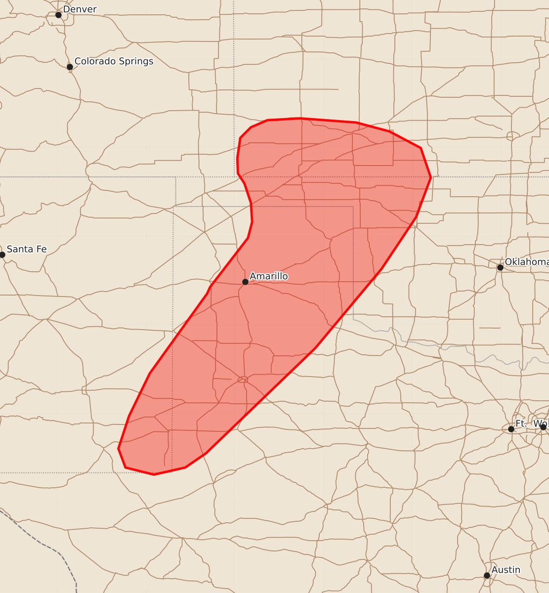 Risk area map for Mesoscale Discussion 1032