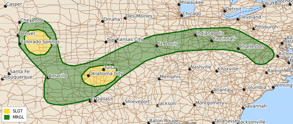Risk area map for Day 2 Areal Outline