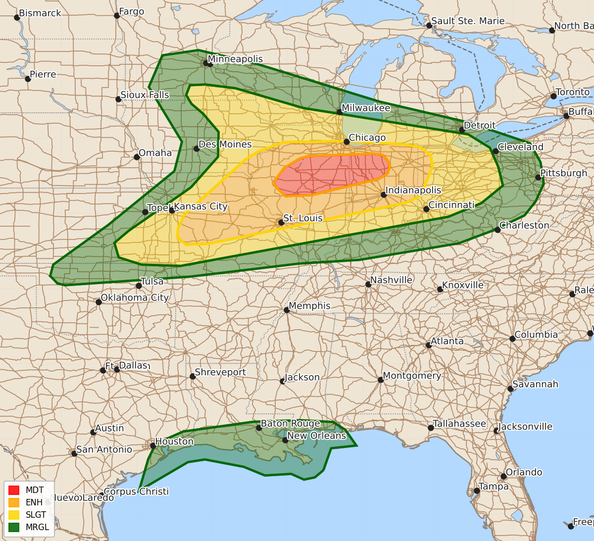 Risk area map for Day 2 Areal Outline
