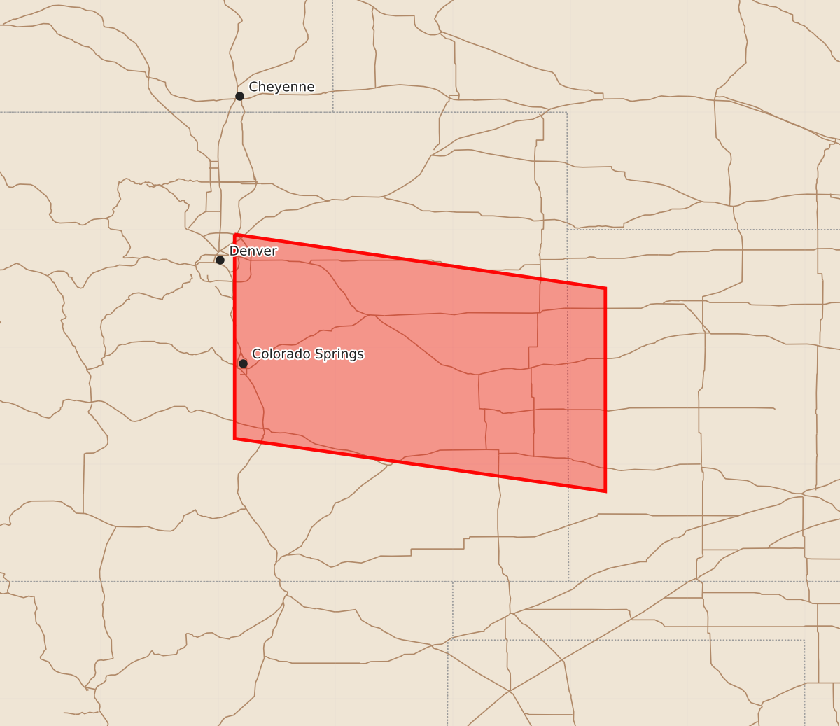 Risk area map for Watch 674 Outline