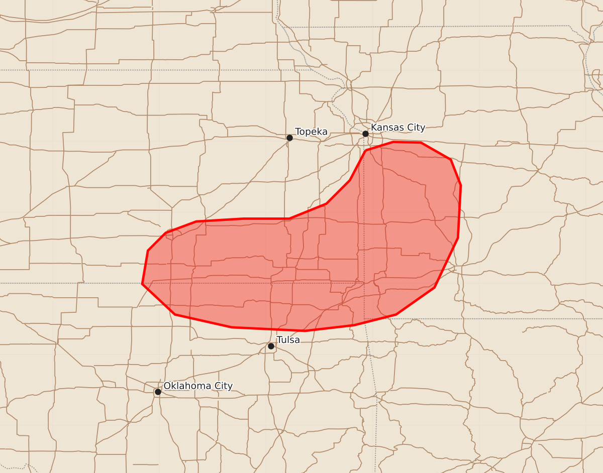 Risk area map for Mesoscale Discussion 1227