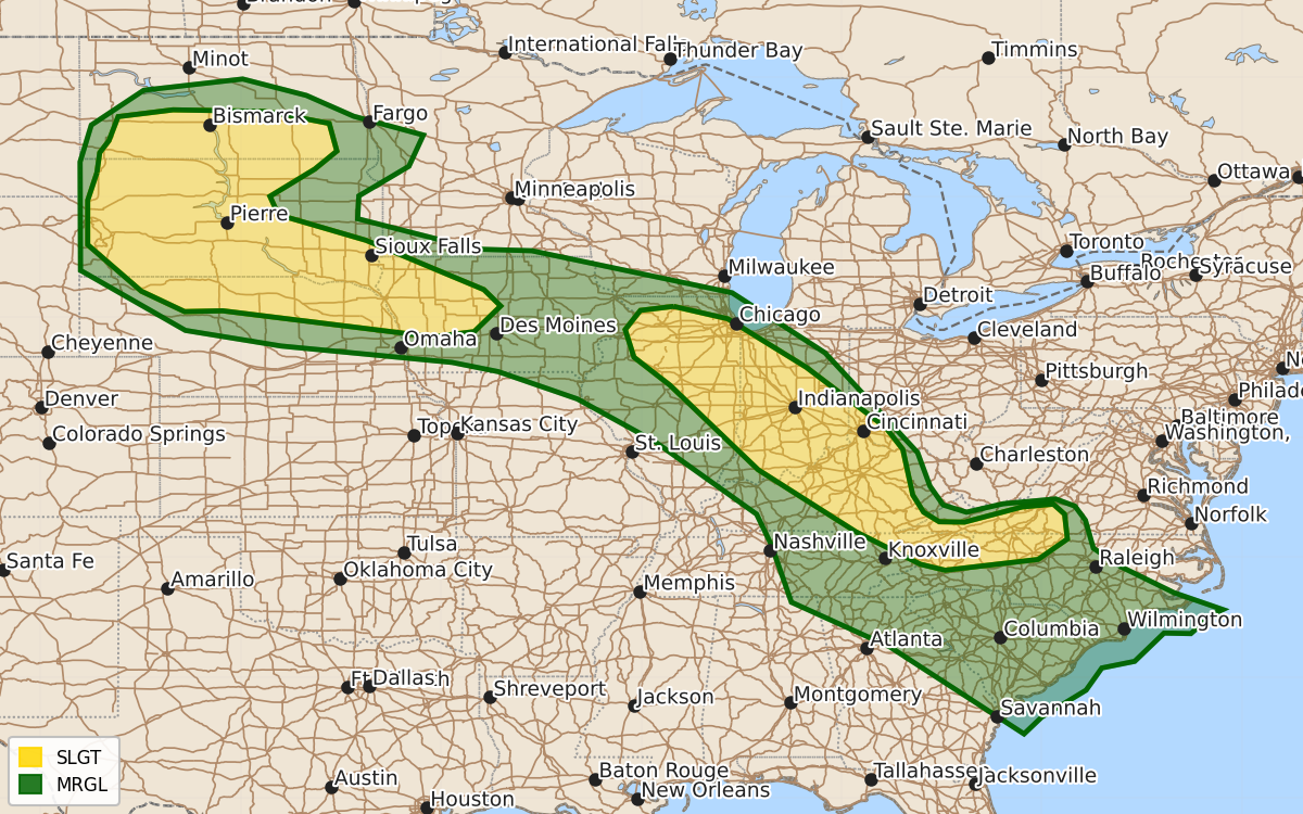 Risk area map for Day 1 Convective Outlook