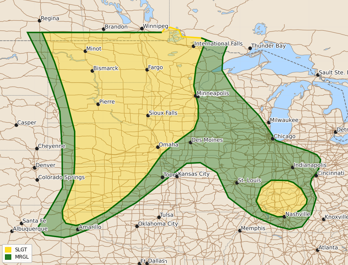 Risk area map for Day 1 Convective Outlook