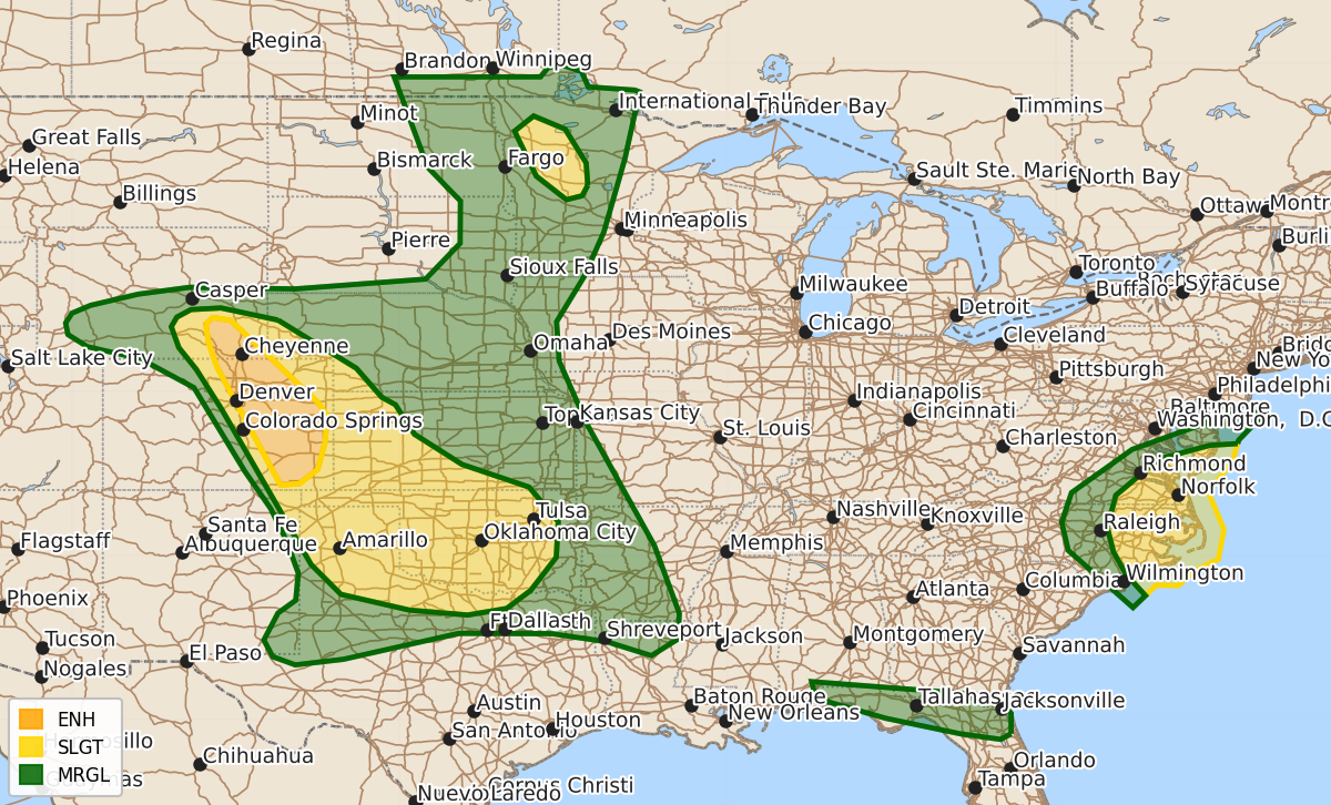 Risk area map for Day 1 Convective Outlook
