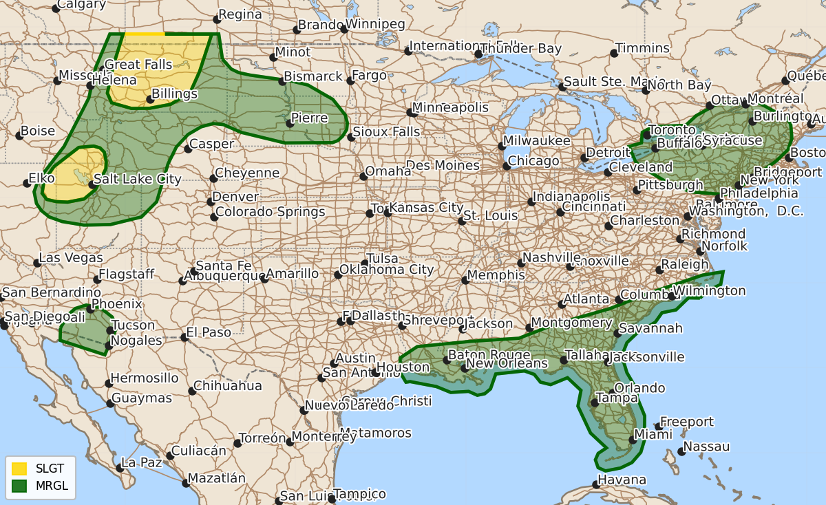 Risk area map for Day 2 Areal Outline