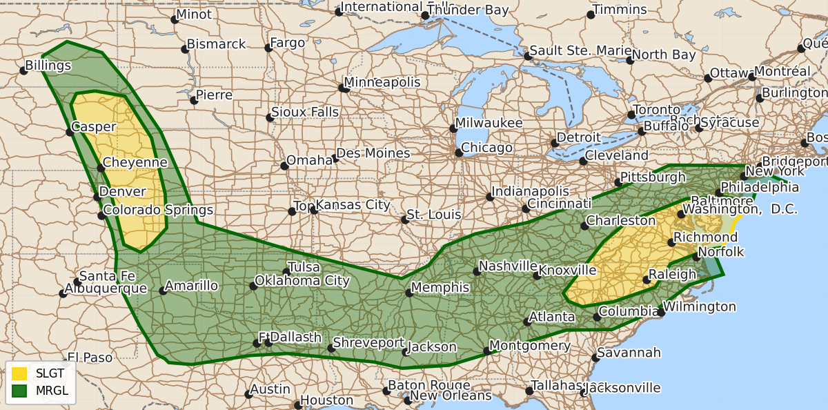 Risk area map for Day 2 Areal Outline