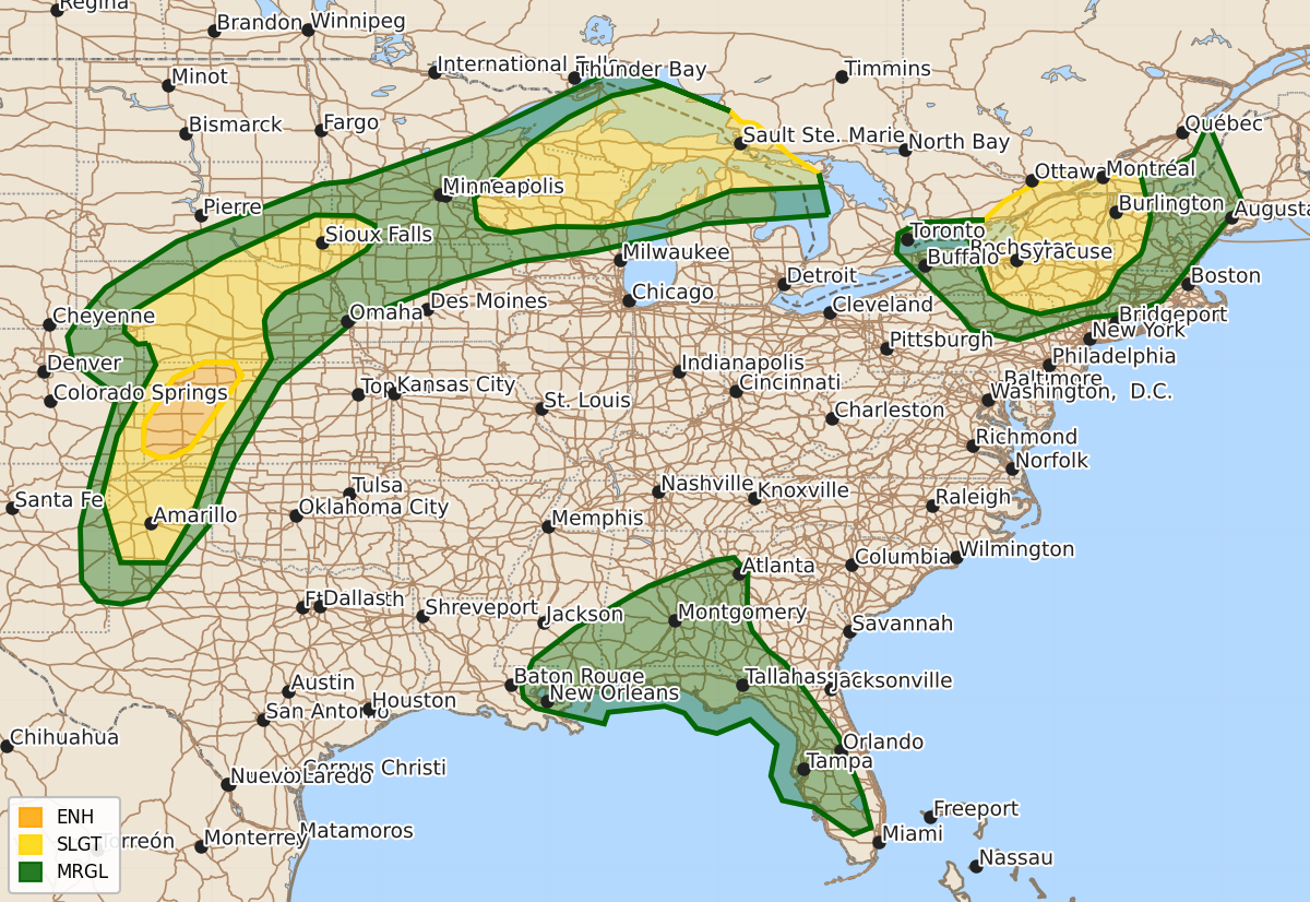 Risk area map for Day 1 Convective Outlook