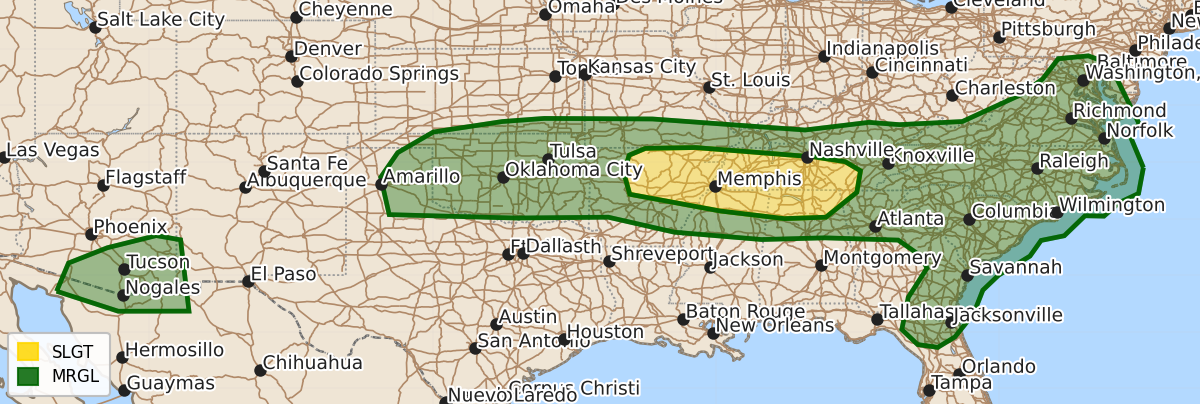 Risk area map for Day 2 Convective Outlook