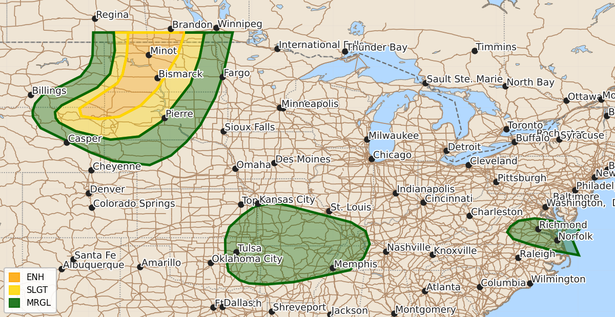 Risk area map for Day 1 Convective Outlook
