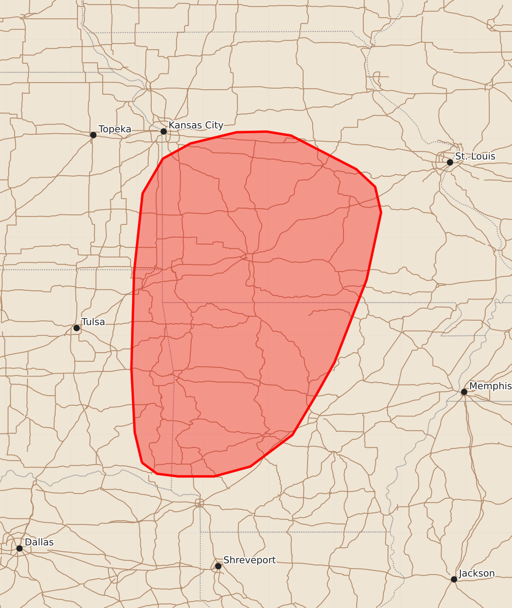 Risk area map for Mesoscale Discussion 1014