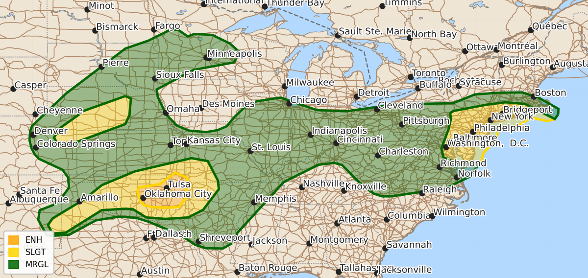 Risk area map for Day 1 Convective Outlook