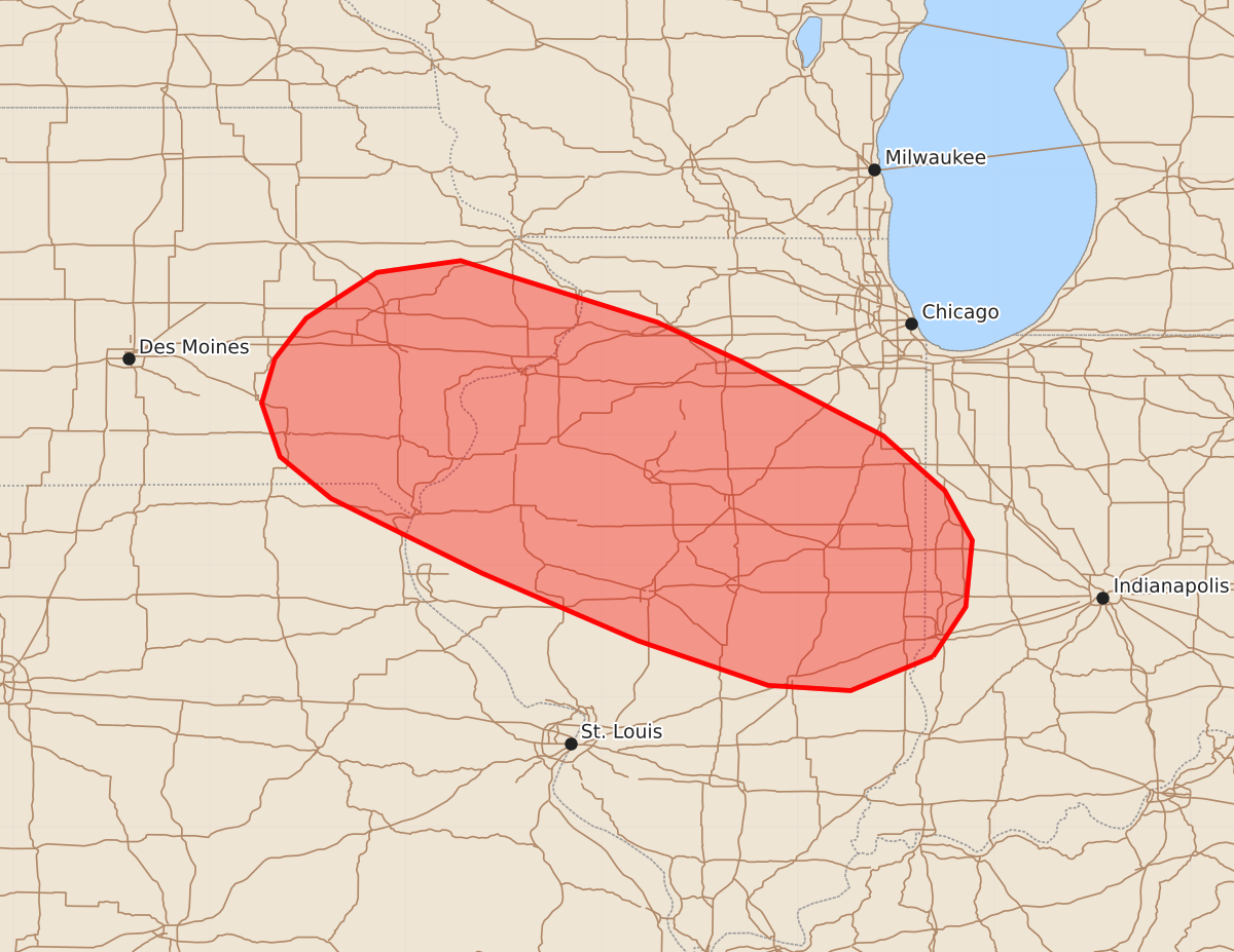 Risk area map for Mesoscale Discussion 1162
