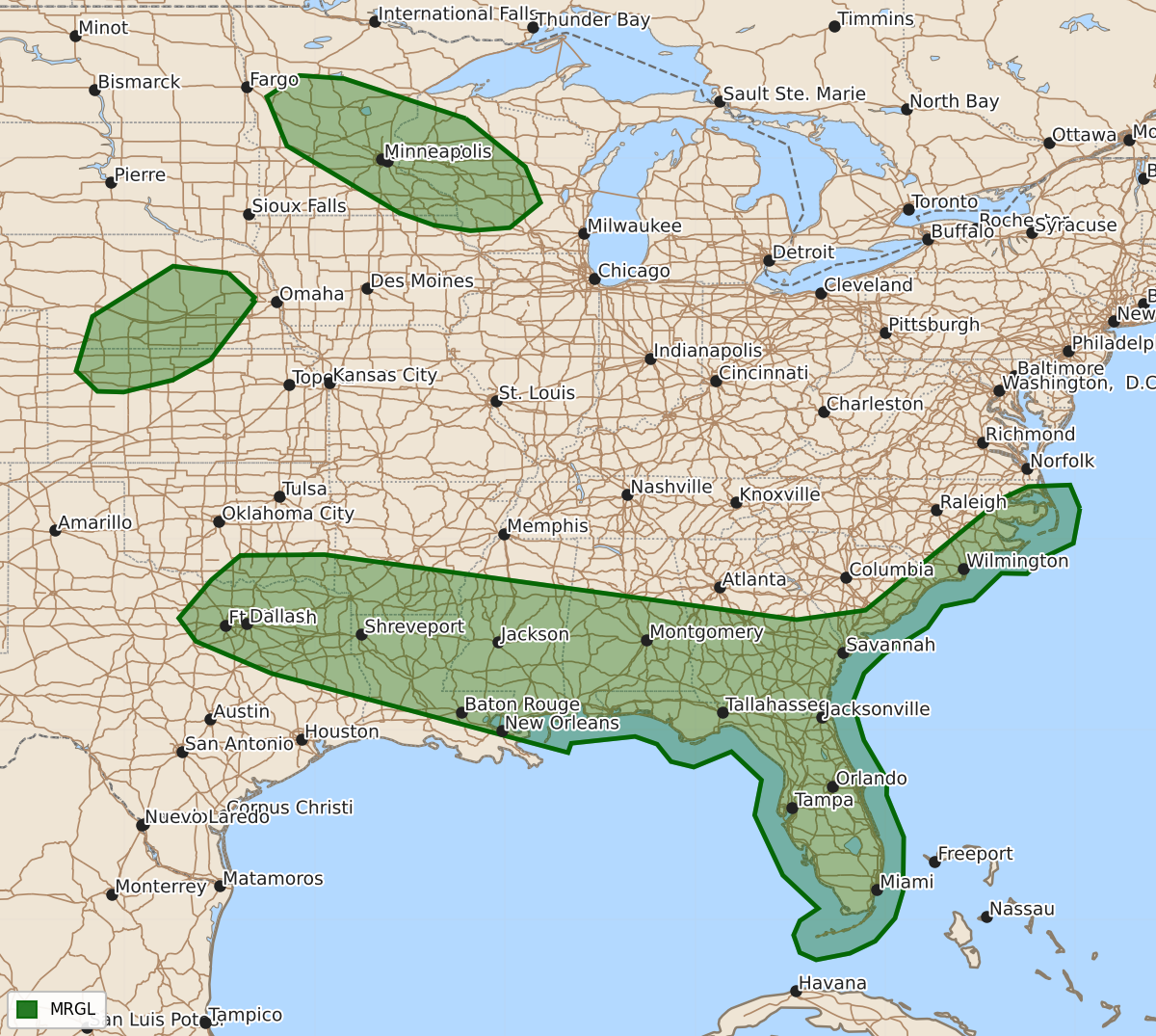 Risk area map for Day 2 Areal Outline