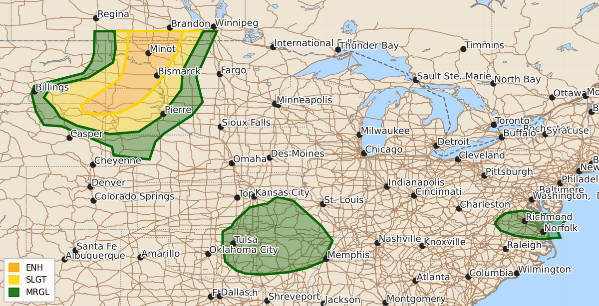 Risk area map for Day 1 Convective Outlook