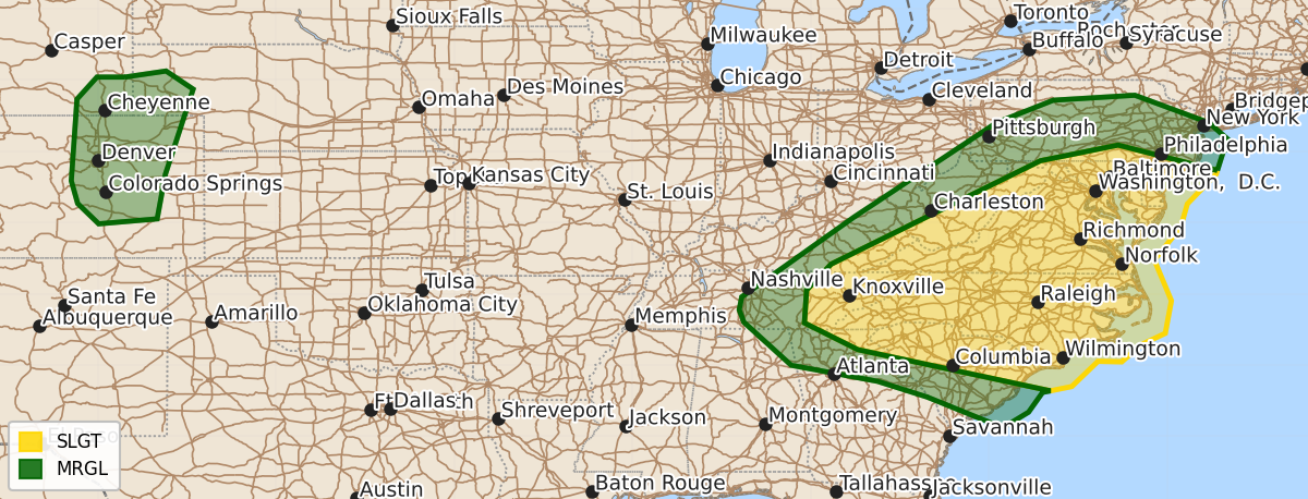Risk area map for Day 2 Areal Outline