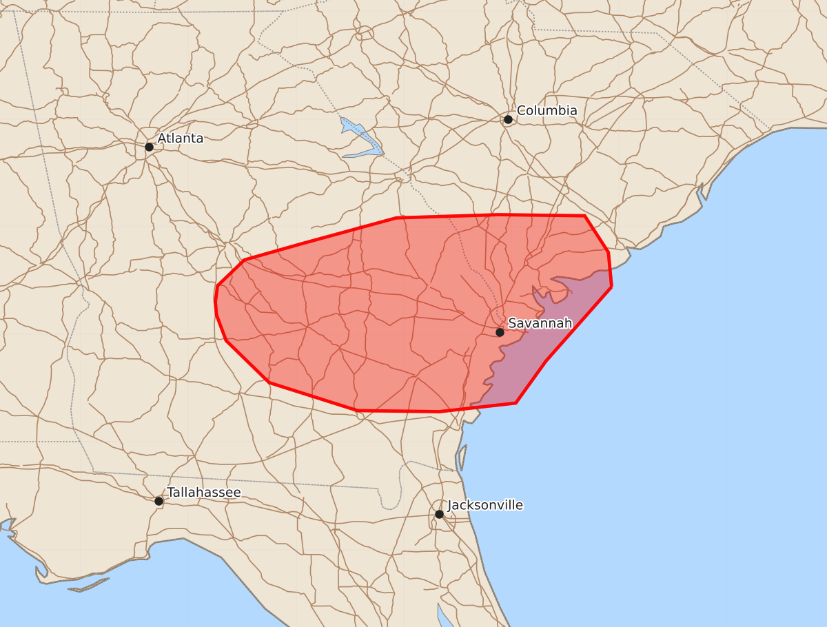 Risk area map for Mesoscale Discussion 1608