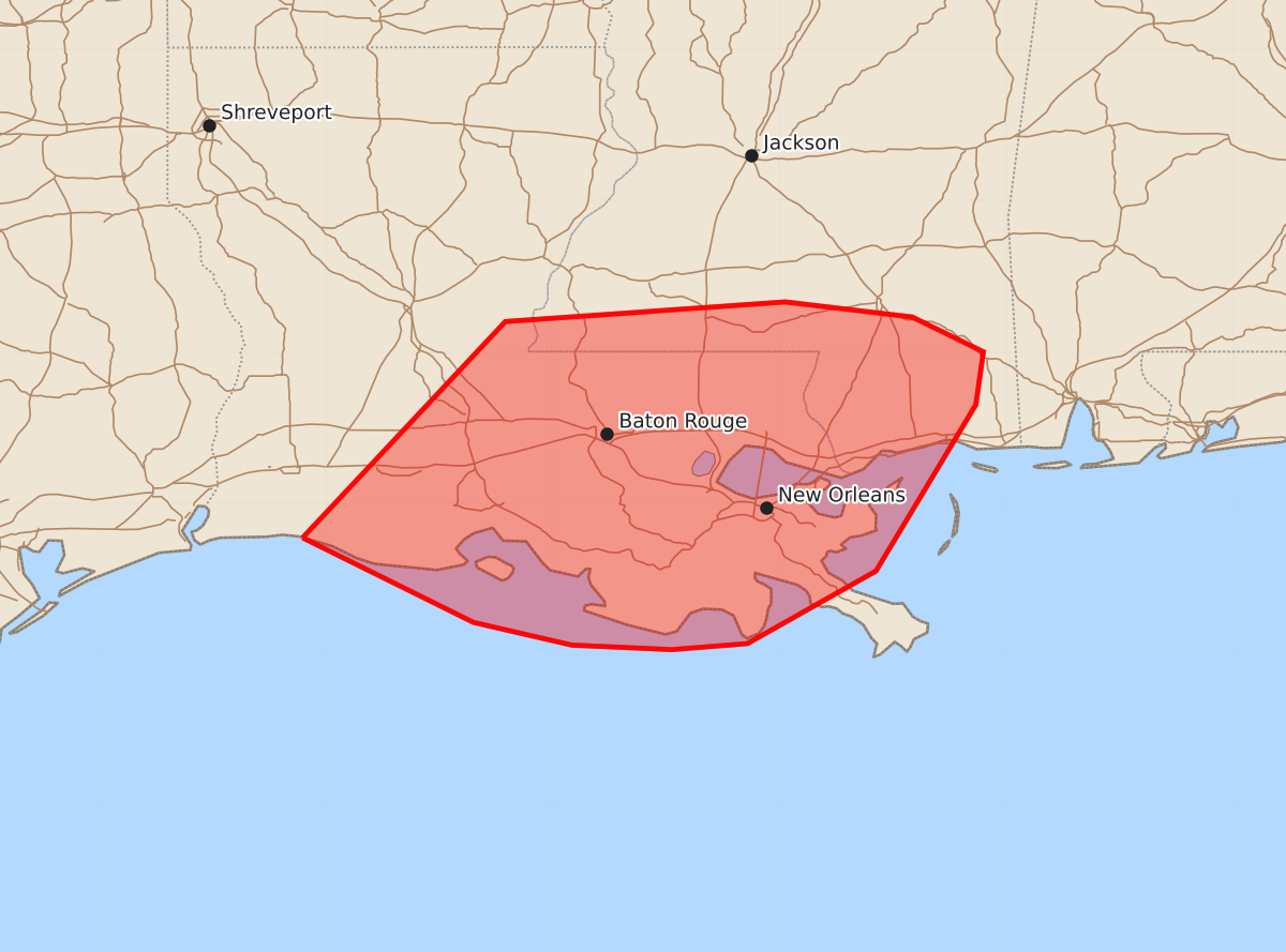 Risk area map for Mesoscale Discussion 1172