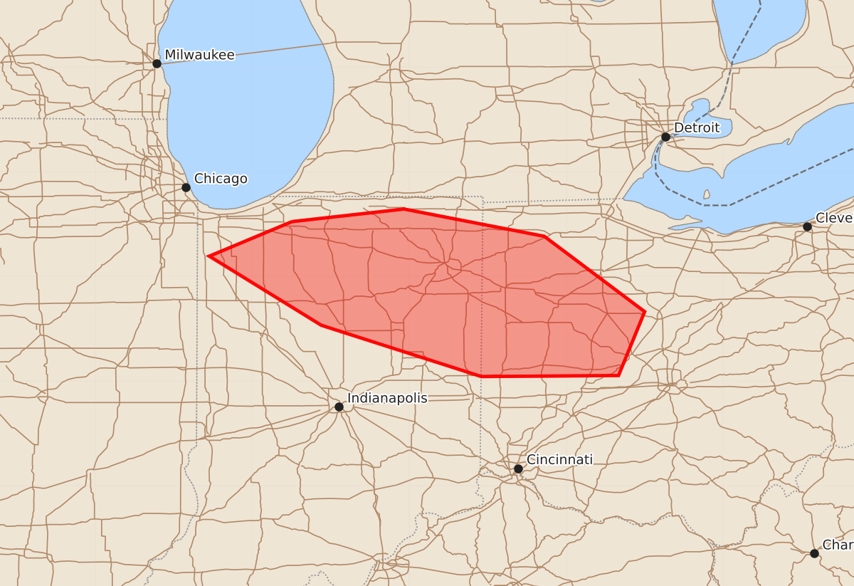 Risk area map for Mesoscale Discussion 1911