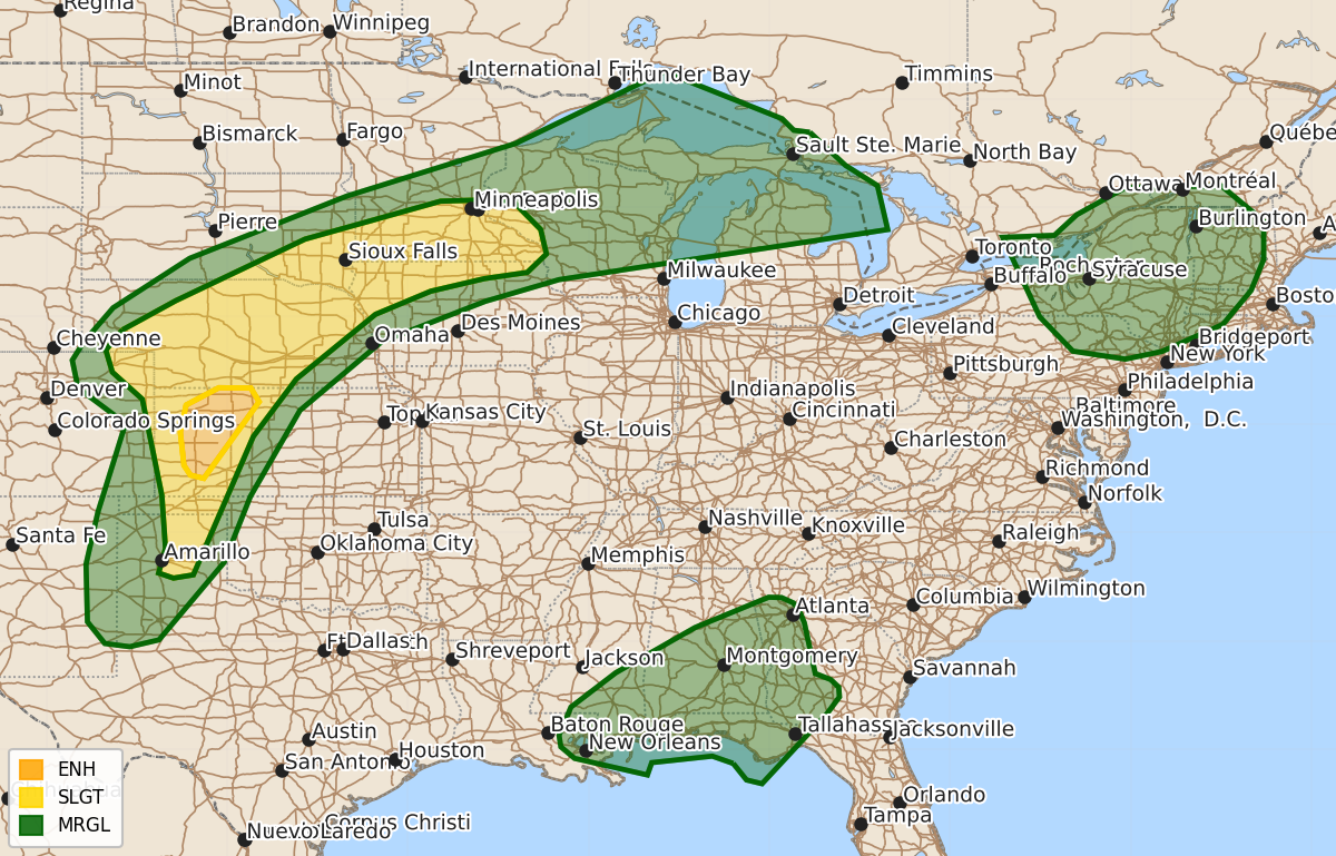 Risk area map for Day 1 Convective Outlook