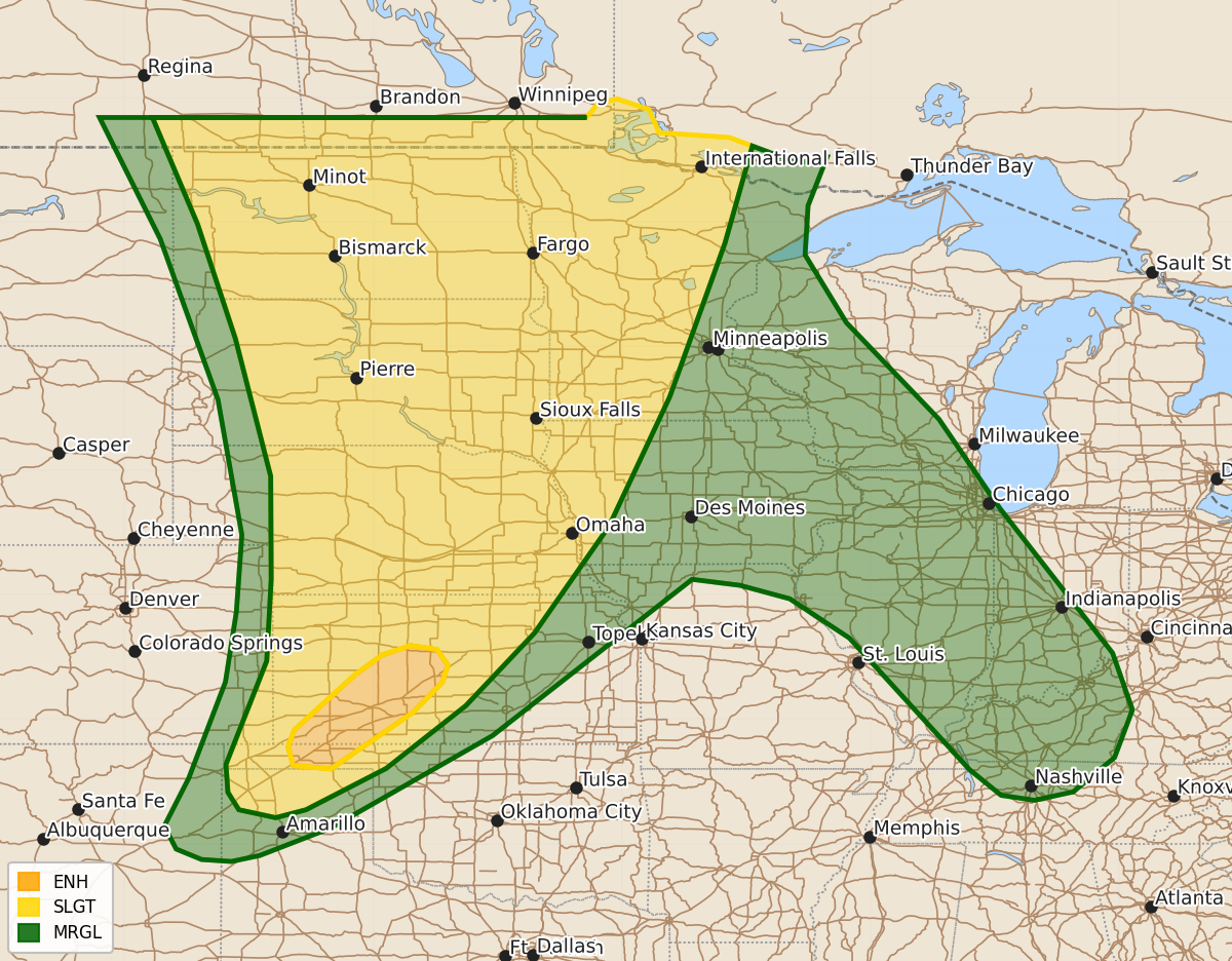 Risk area map for Day 1 Convective Outlook