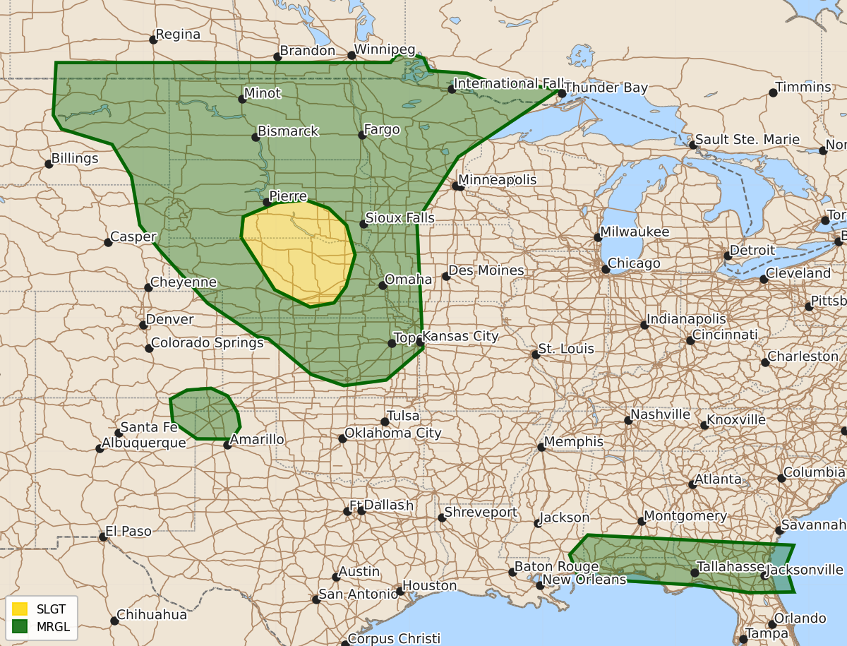 Risk area map for Day 2 Areal Outline