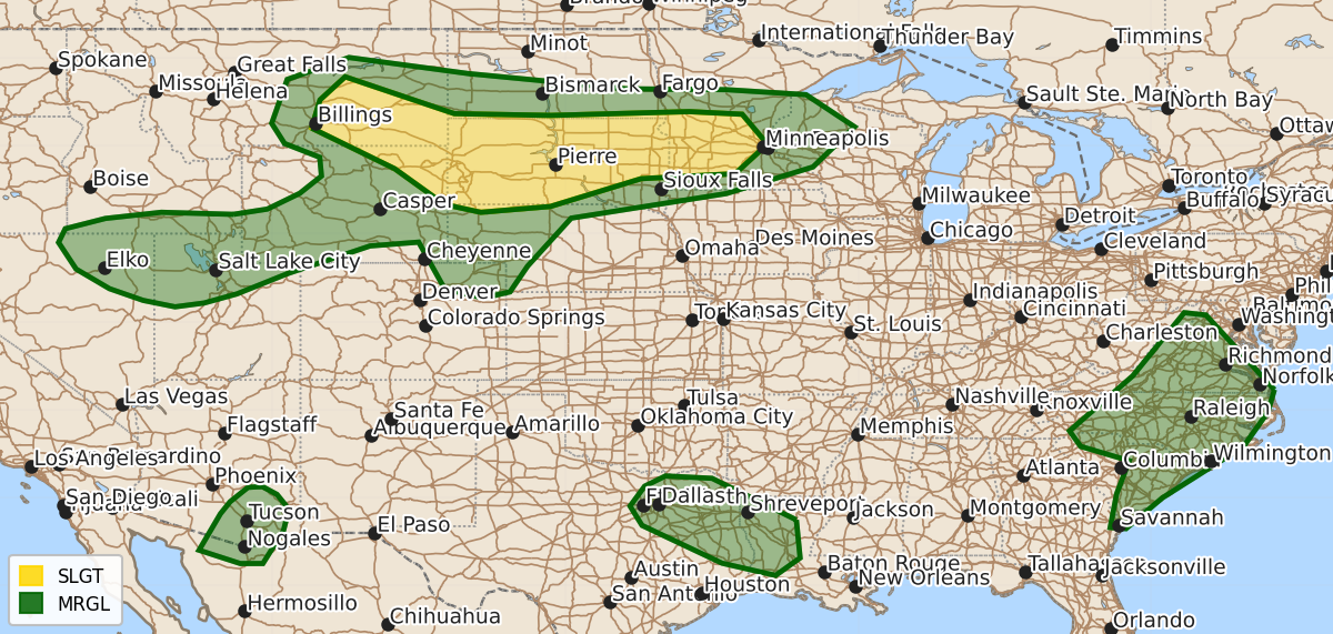 Risk area map for Day 1 Convective Outlook